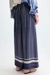 Denim patchwork print twill wide-leg trousers