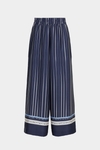 Denim patchwork print twill wide-leg trousers