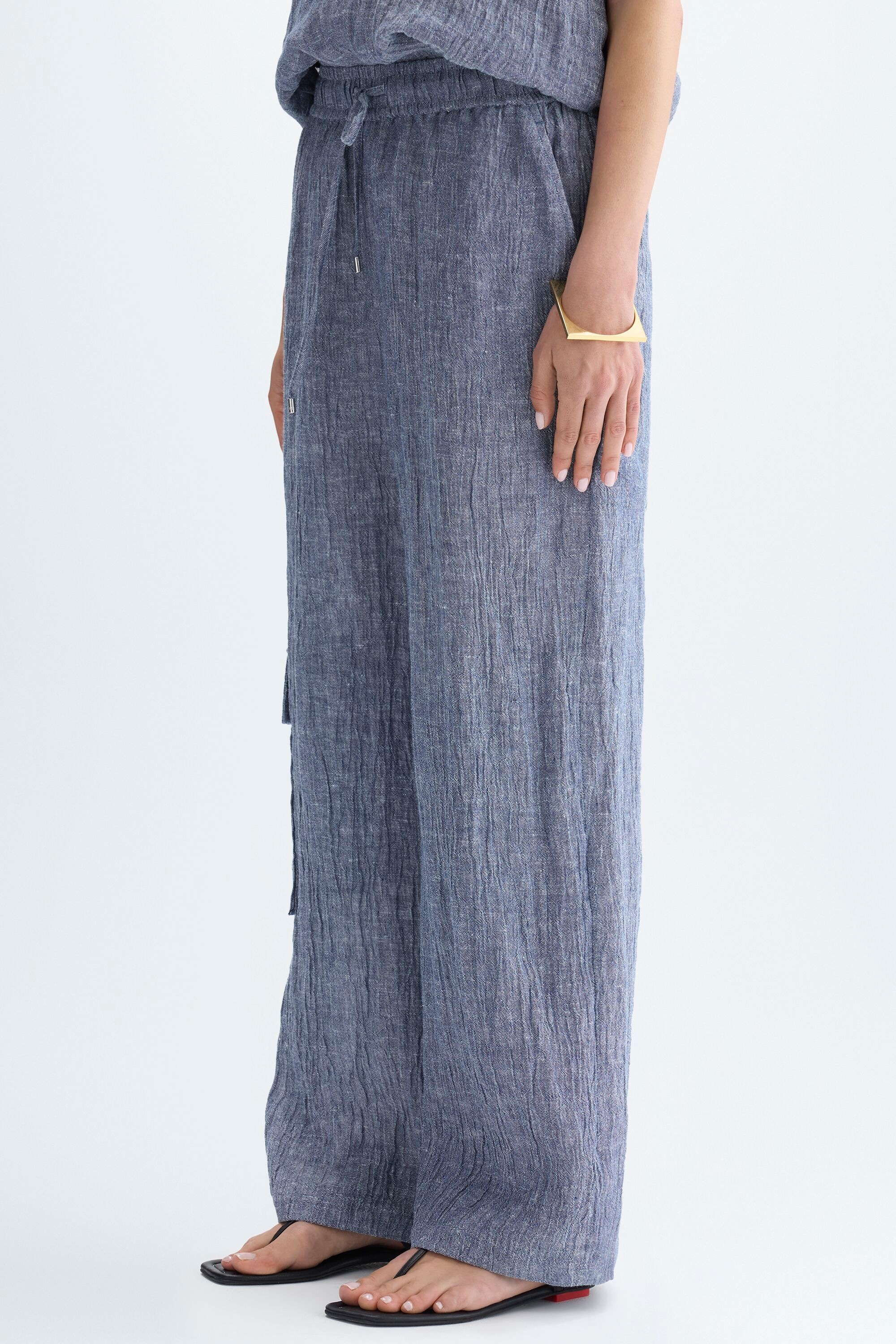 Crinkle linen pyjama-style trousers
