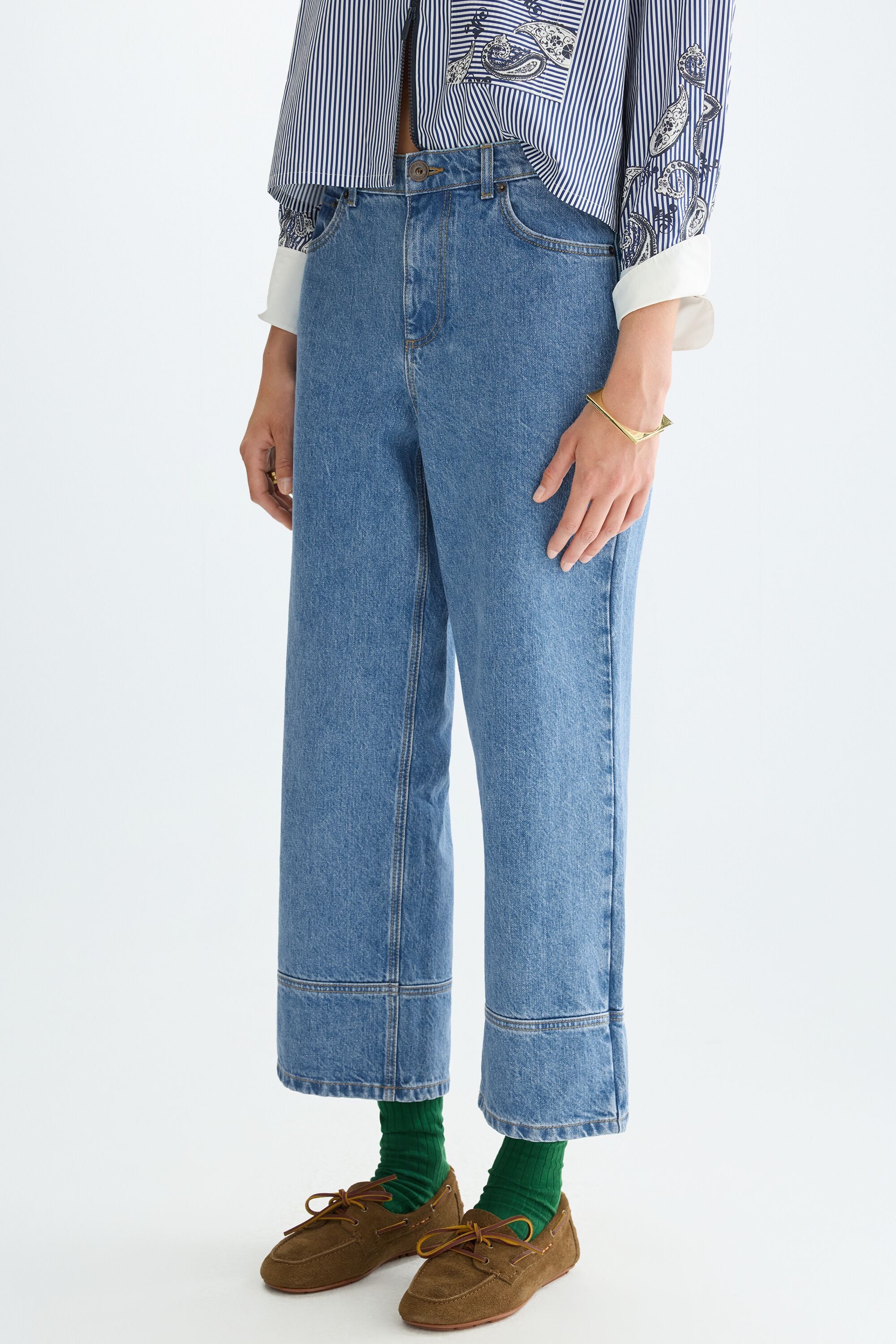 Denim straight-leg trousers