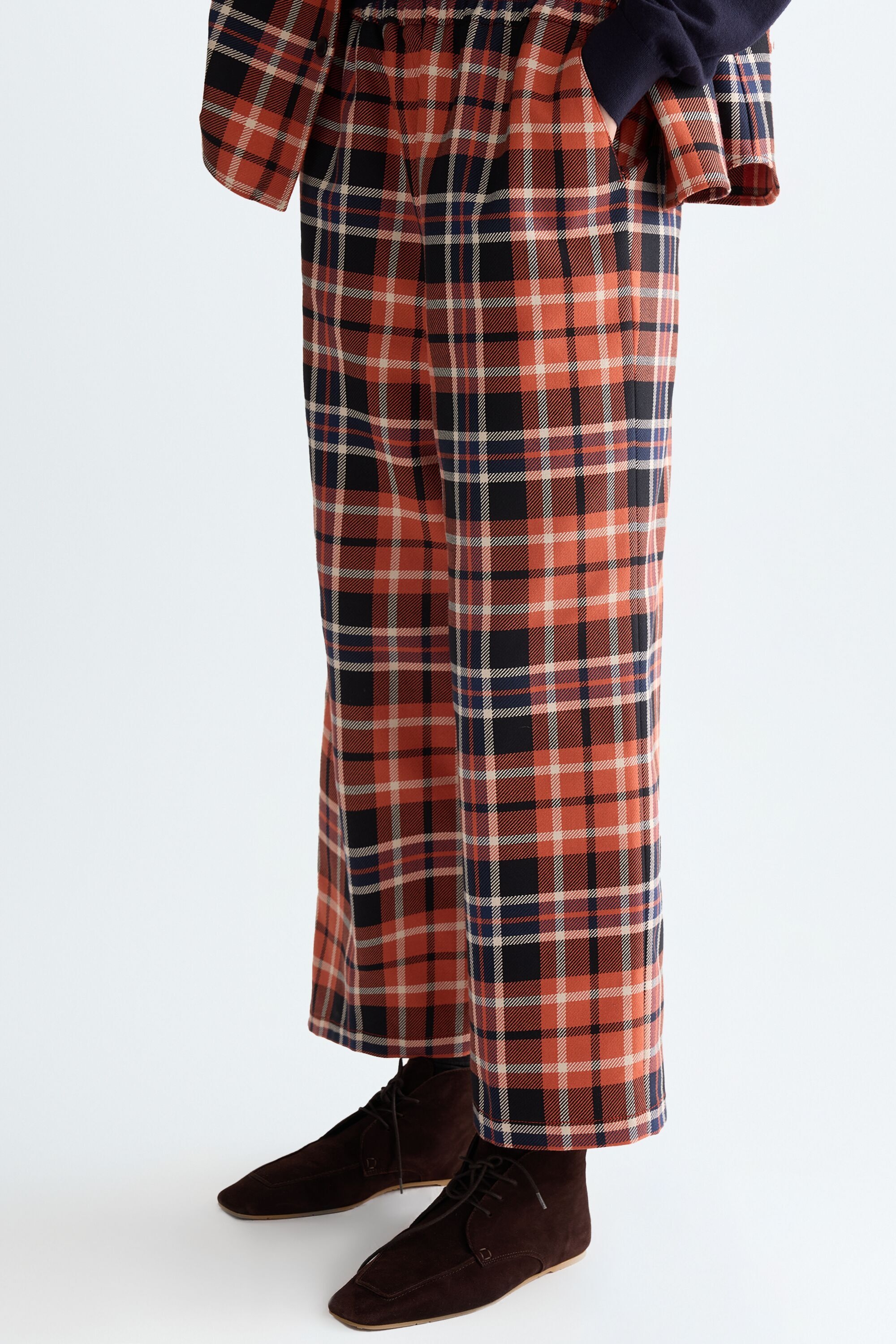 Chequered cotton twill pyjama-style trousers