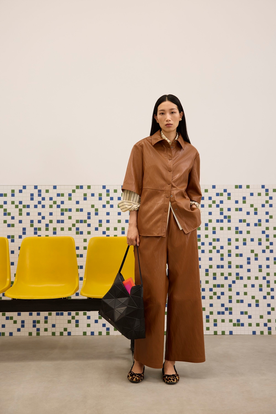 FAUX-LEATHER PYJAMA-STYLE TROUSERS