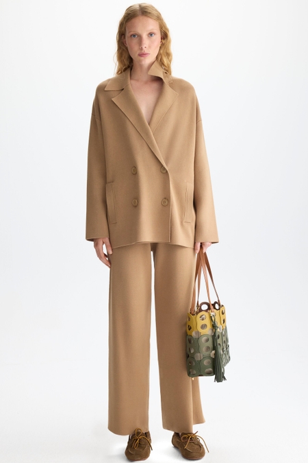 DOUBLE-FACED STRETCH-KNIT STRAIGHT-FIT TROUSERS