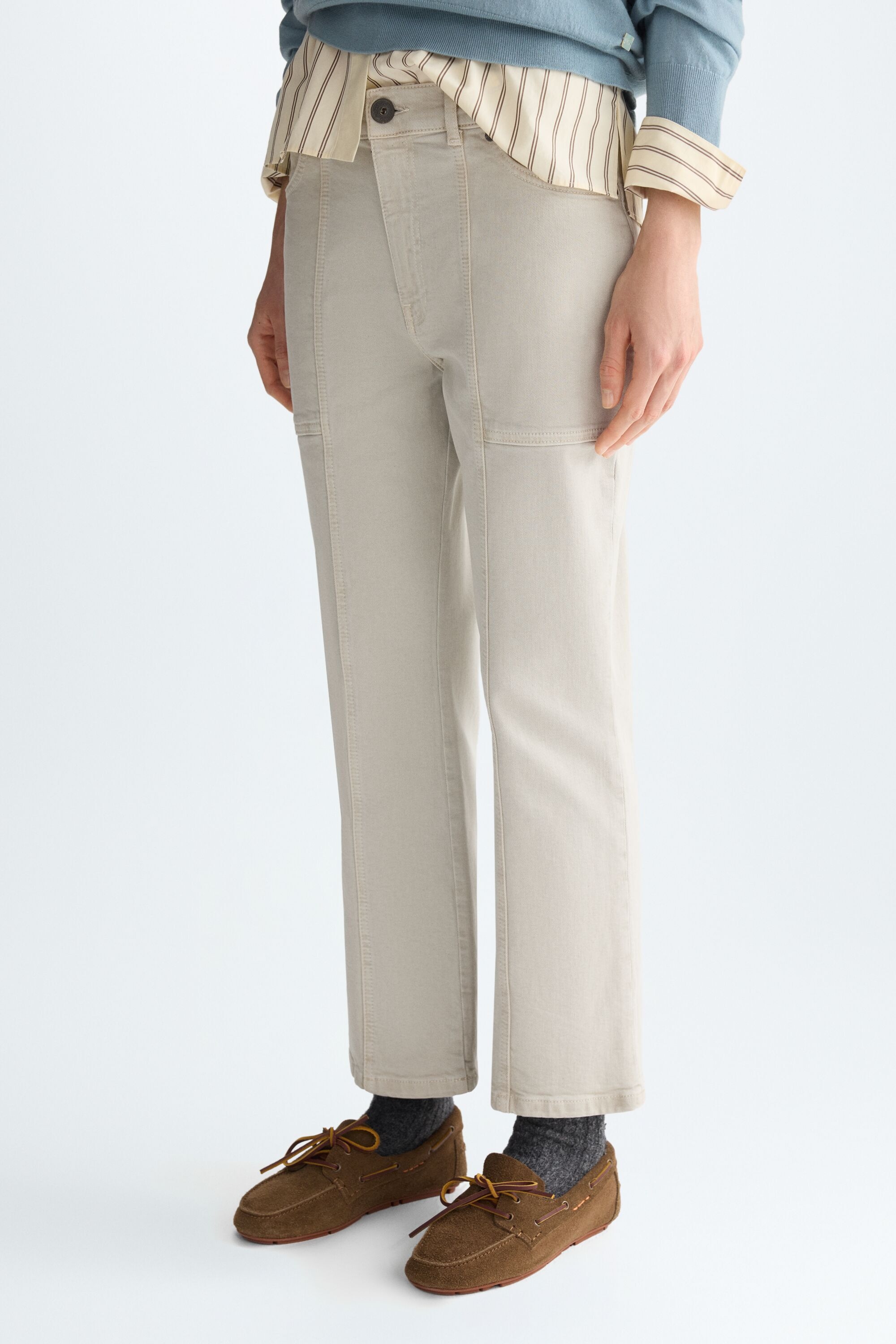 Cotton twill flared trousers