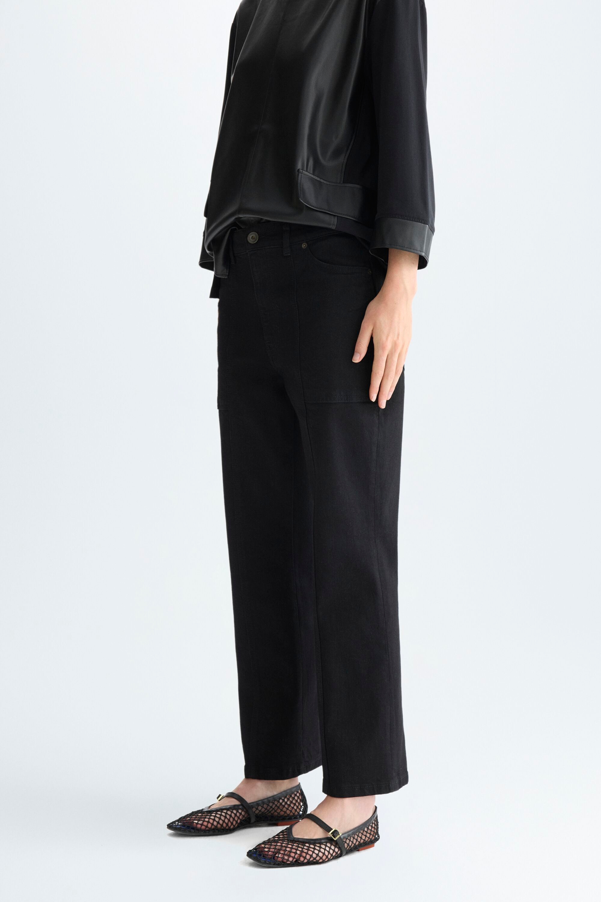 Cotton twill flared trousers