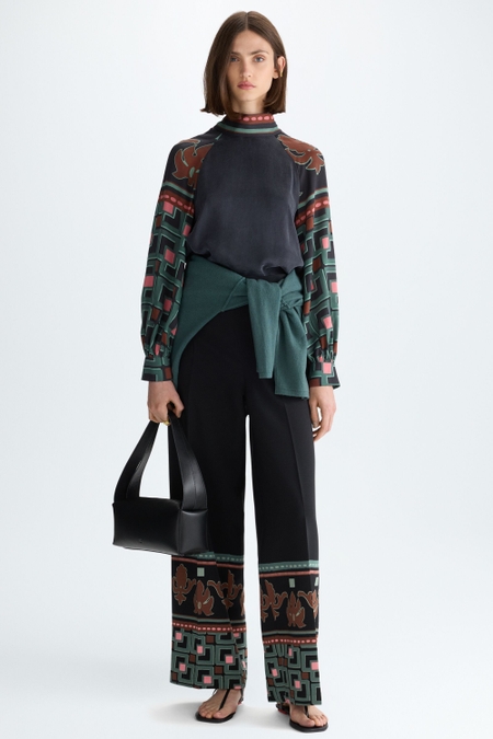 AFRICUBO ORNAMENTAL PRINT CREPE WIDE-LEG TROUSERS