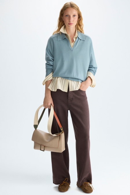 COTTON TWILL STRAIGHT-LEG TROUSERS