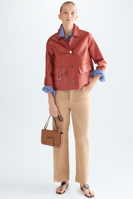 FRAYED TWILL STRAIGHT-LEG TROUSERS