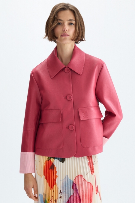 FAUX-LEATHER STRAIGHT-FIT SHORT JACKET