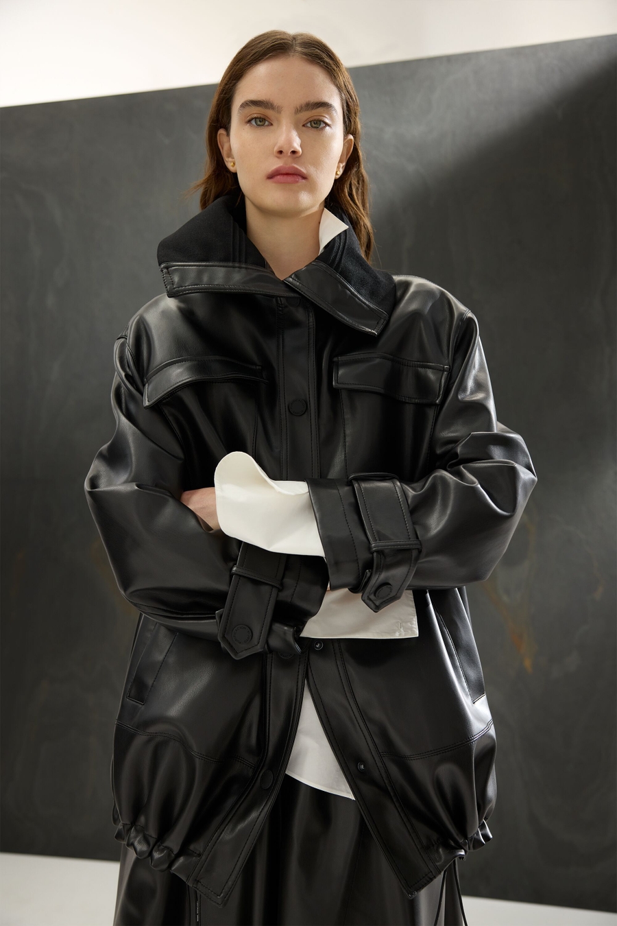 FAUX-LEATHER OVERSIZE COAT