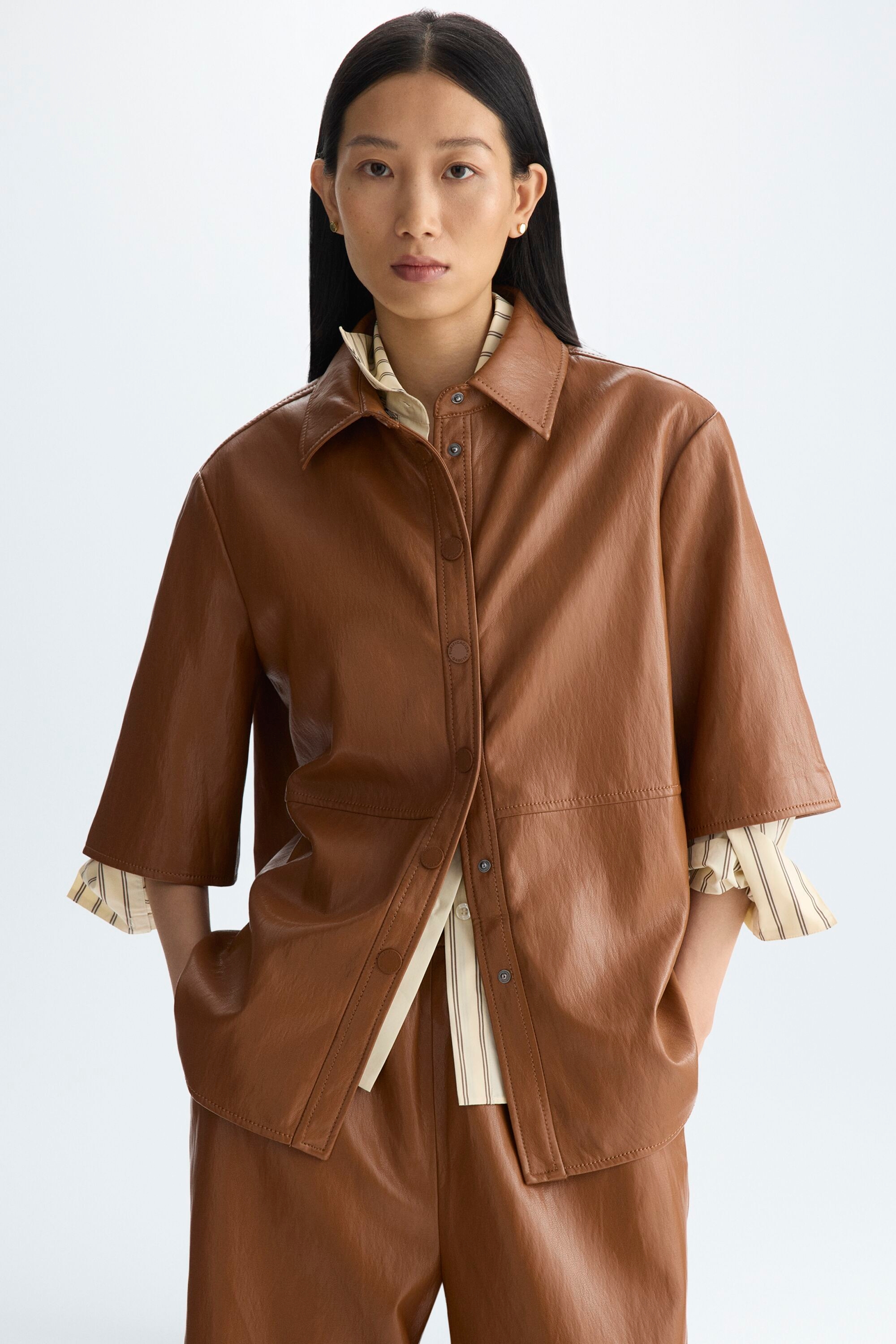 Faux-leather straight-fit short jacket
