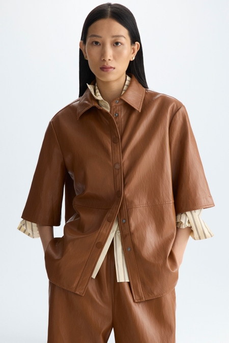 FAUX-LEATHER STRAIGHT-FIT SHORT JACKET