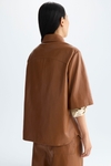 Faux-leather straight-fit short jacket
