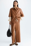 Faux-leather straight-fit short jacket