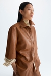 Faux-leather straight-fit short jacket