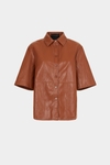Faux-leather straight-fit short shirt