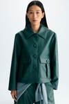 Faux-leather straight-fit short jacket