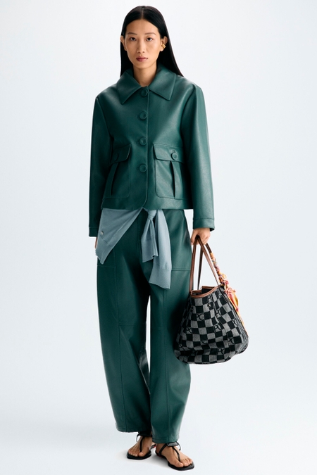 FAUX-LEATHER STRAIGHT-FIT SHORT JACKET