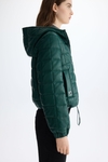 Hooded cube quilted faux-leather coat