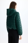 Hooded cube quilted faux-leather coat