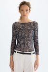 Paisley print tulle fitted t-shirt