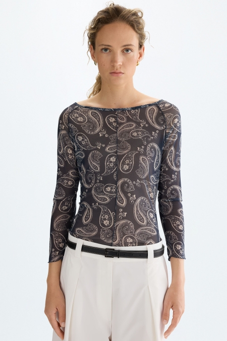PAISLEY PRINT TULLE FITTED T-SHIRT