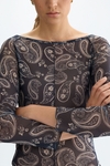 Paisley print tulle fitted t-shirt