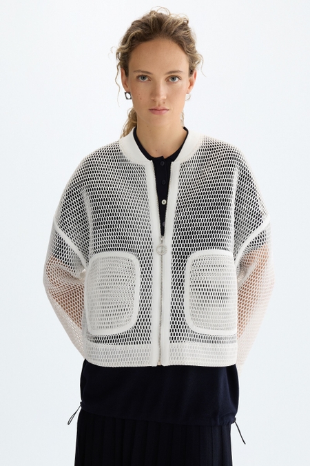 NYLON KNIT MESH OVERSIZE BOMBER JACKET