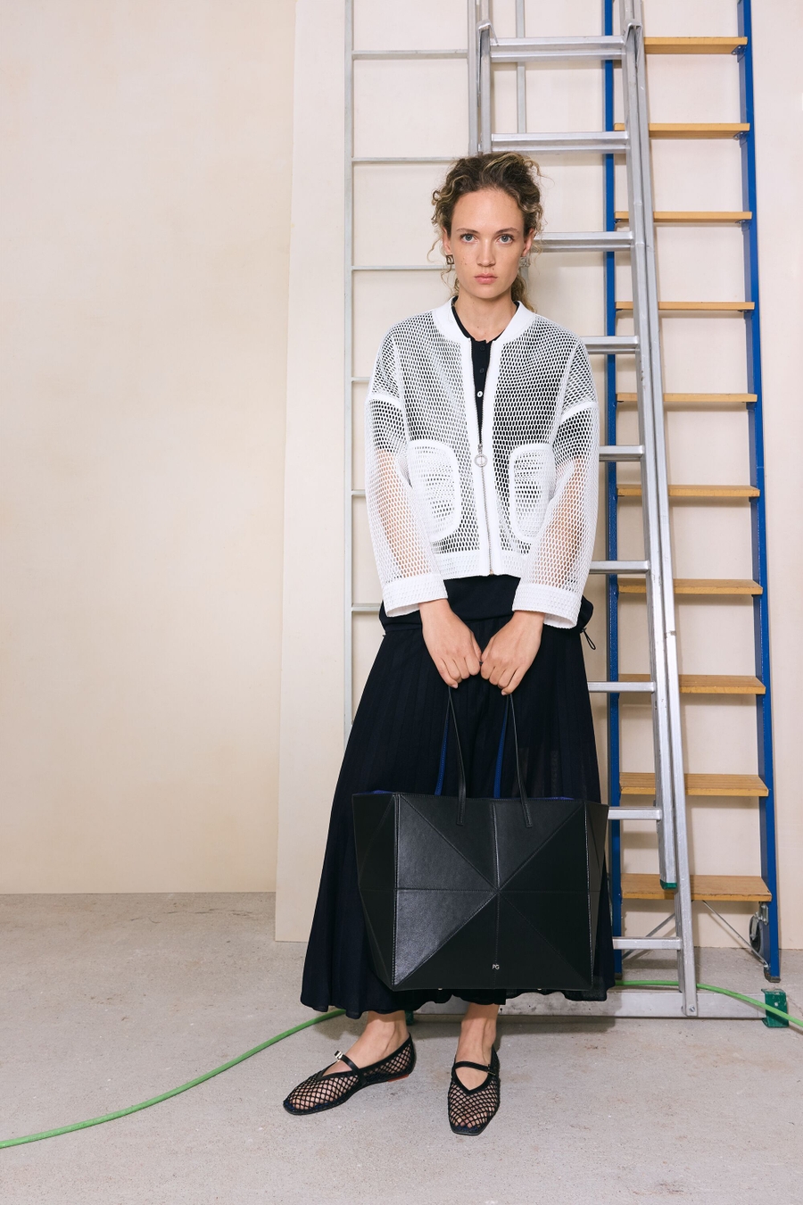 NYLON KNIT MESH OVERSIZE BOMBER JACKET