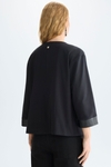 Faux-leather jersey A-line t-shirt with flaps