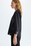 Faux-leather jersey A-line t-shirt with flaps