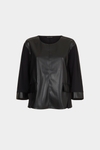 Faux-leather jersey A-line t-shirt with flaps