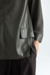 Faux-leather jersey A-line t-shirt with flaps