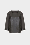 Faux-leather jersey A-line t-shirt with flaps