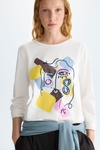 Drawing jersey straight-fit t-shirt
