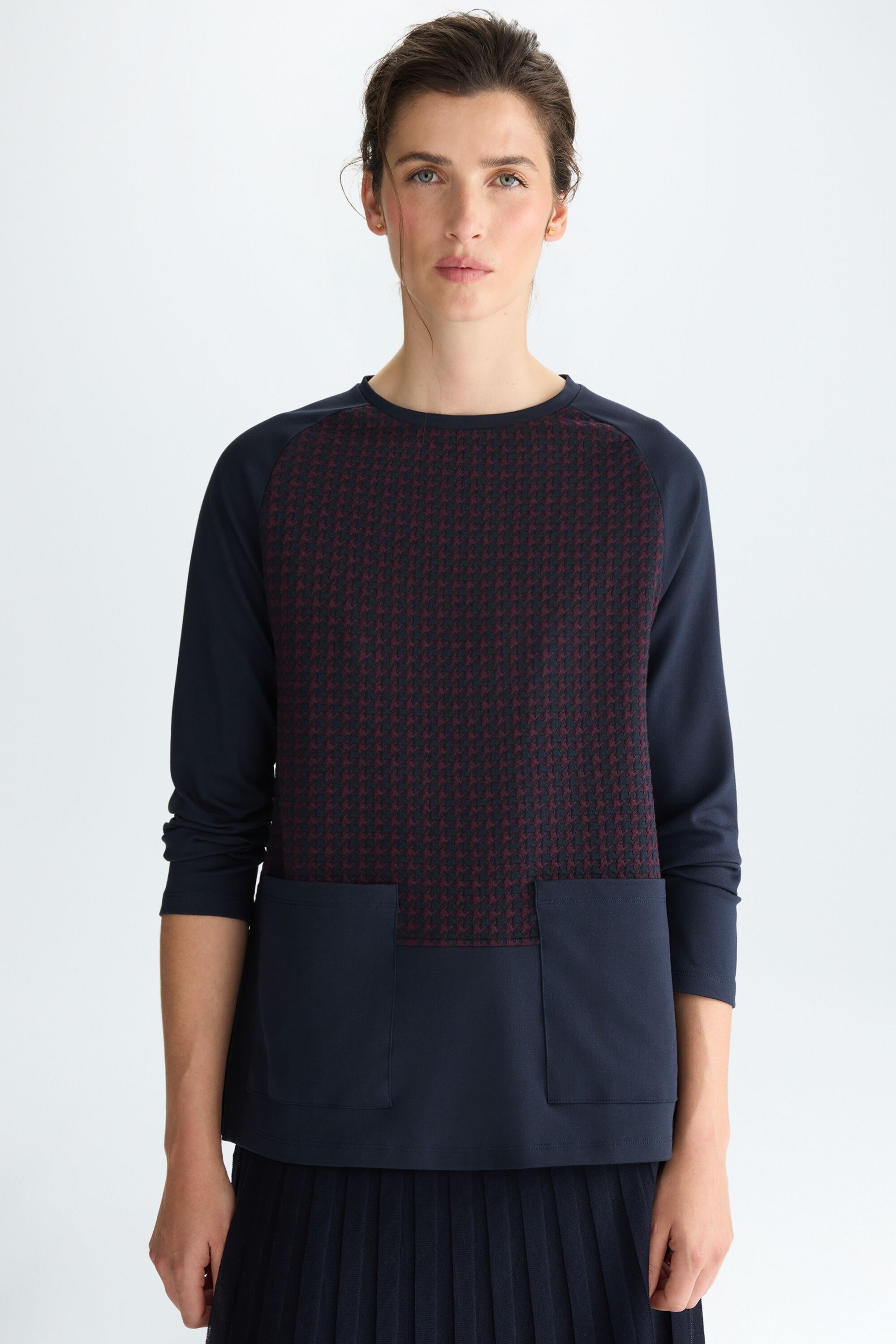 Houndstooth jacquard A-line t-shirt