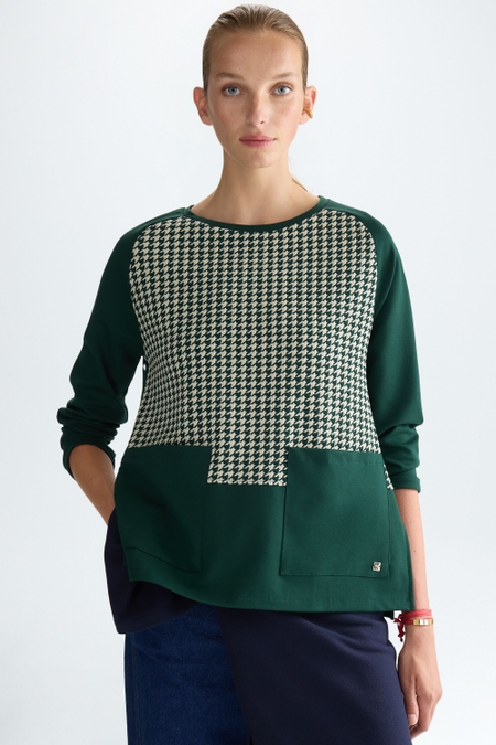 HOUNDSTOOTH JACQUARD A-LINE T-SHIRT