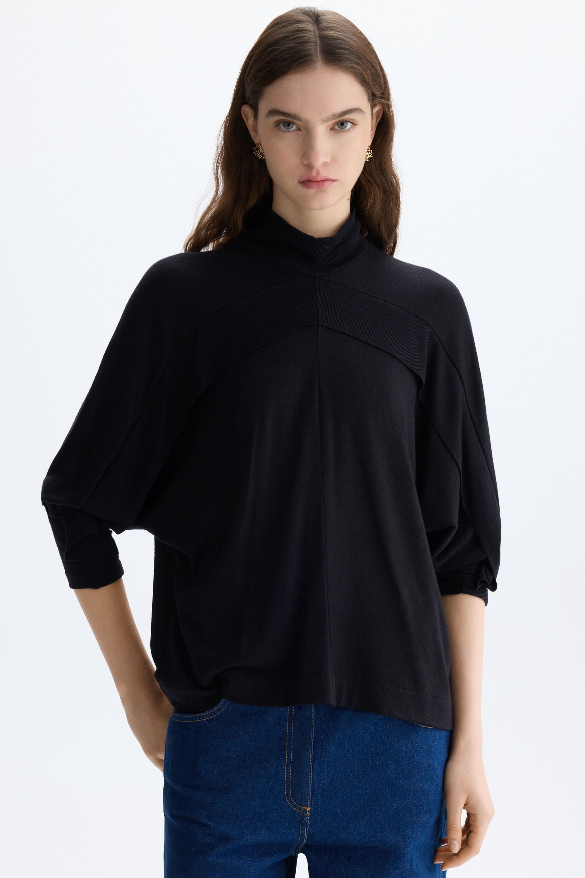 Jersey mock-neck cocoon-fit t-shirt