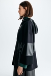 Hooded fleece faux-leather oversize sweatshirt