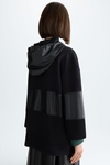Hooded fleece faux-leather oversize sweatshirt