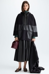 Hooded fleece faux-leather oversize sweatshirt