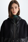 Hooded fleece faux-leather oversize sweatshirt