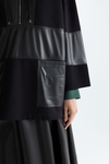 Hooded fleece faux-leather oversize sweatshirt