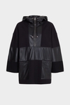 Hooded fleece faux-leather oversize sweatshirt