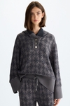 Hooded teddy jacquard oversize sweatshirt