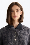 Hooded teddy jacquard oversize sweatshirt
