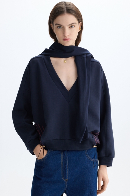FLEECE STRIPED POPLIN OVERSIZE SWEATSHIRT