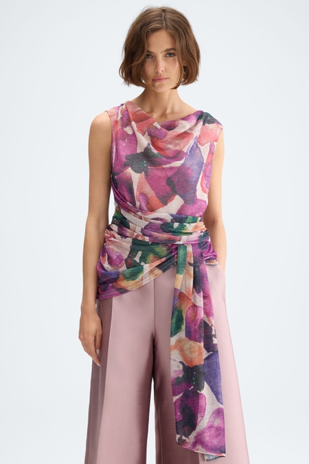 PRINT LUREX FITTED ASYMMETRIC T-SHIRT