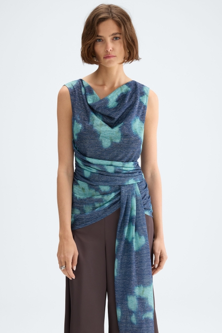 PRINT LUREX FITTED ASYMMETRIC T-SHIRT