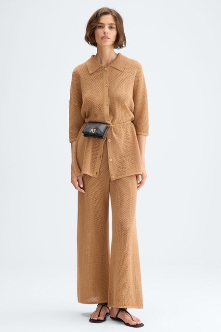 CHAQUETA LARGA OVERSIZE PUNTO CALADO ALGODÓN